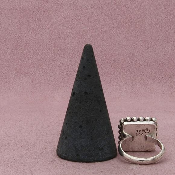 sterling silver vintage beaded mother of pearl square ring size 8.5 - Picture 3 of 3